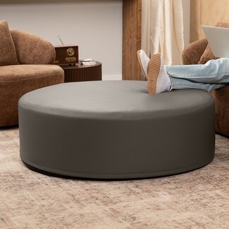 Coffee Table Ottoman: Oversized Flat Top Leather Footrest