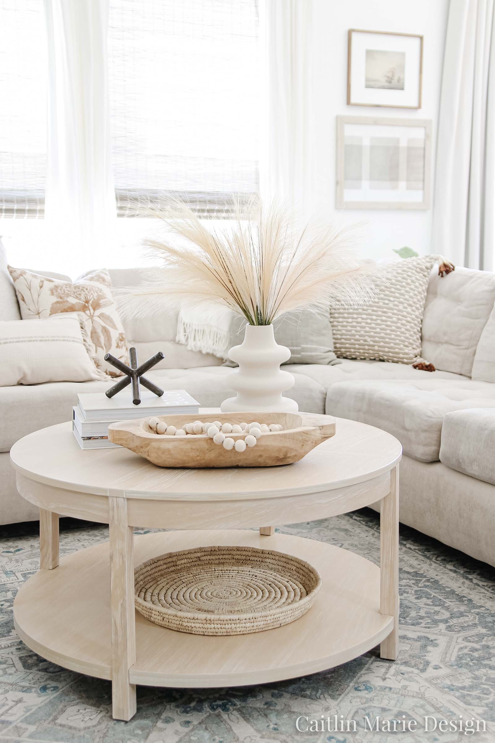 Coffee Table Round Silhouette with Whitewashed Two Tier