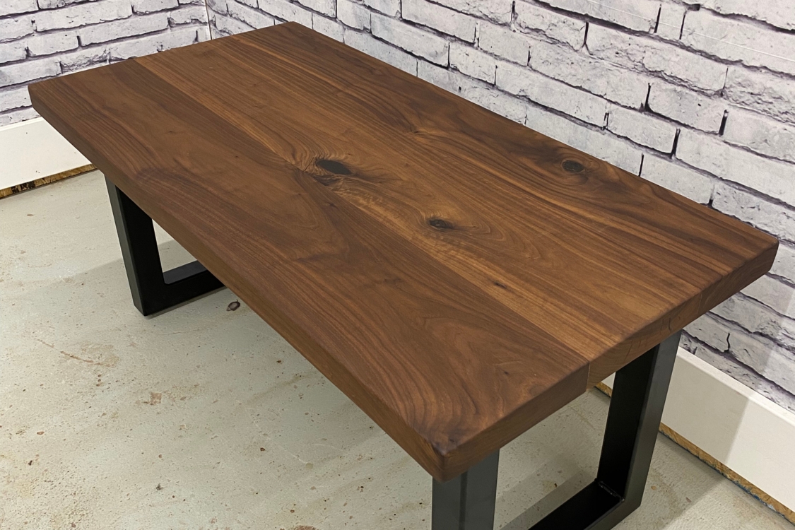 Coffee Table Solid Wood Thick Slab Top with Sled Base Design