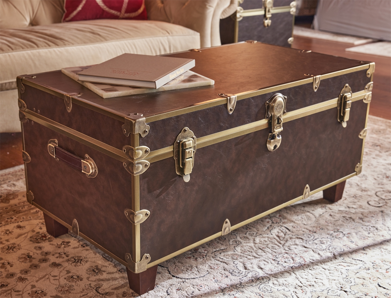 Coffee Table Trunk Elevated Feet Espresso Faux Leather