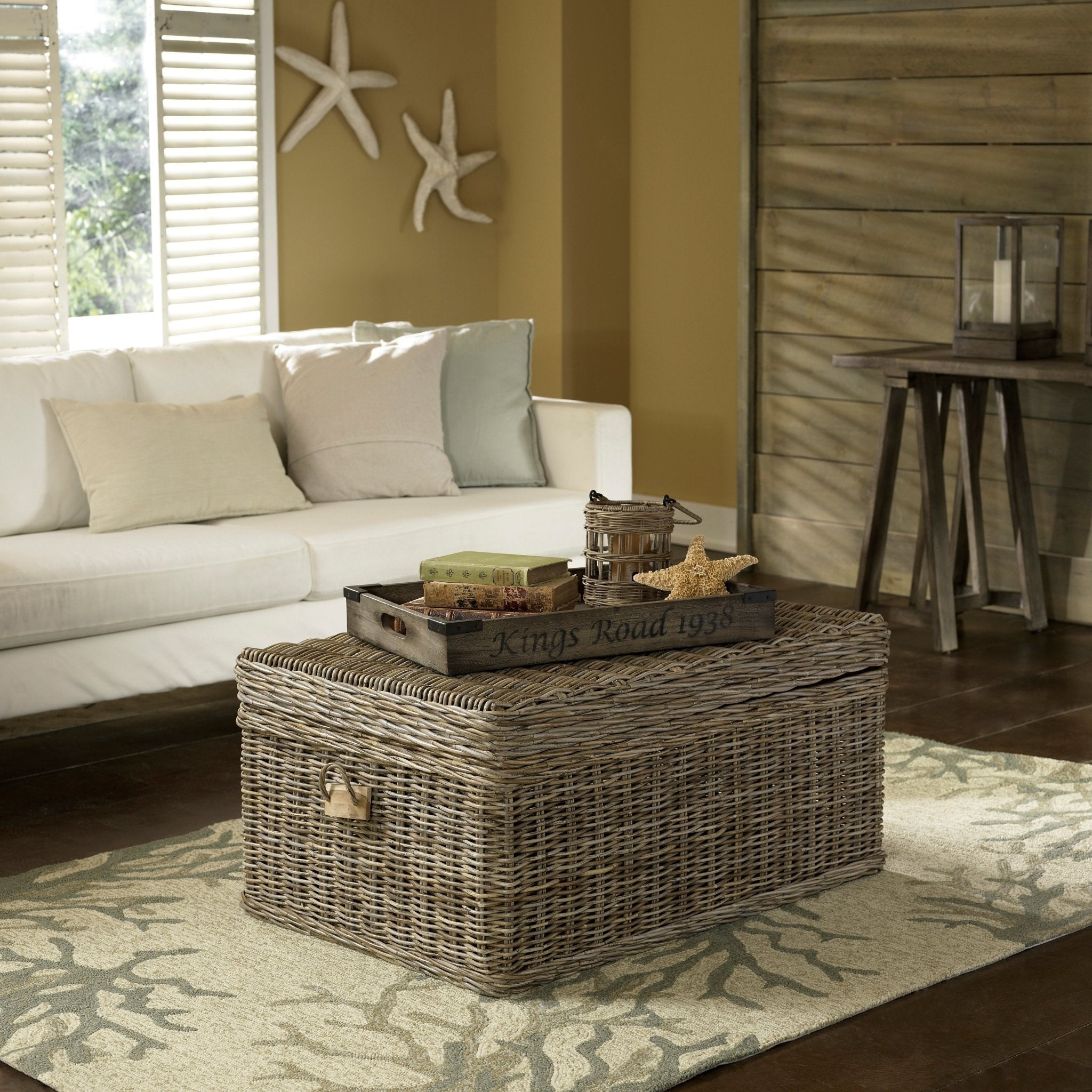 Coffee Table Trunk Kubu Rattan Weave Weathered Gray