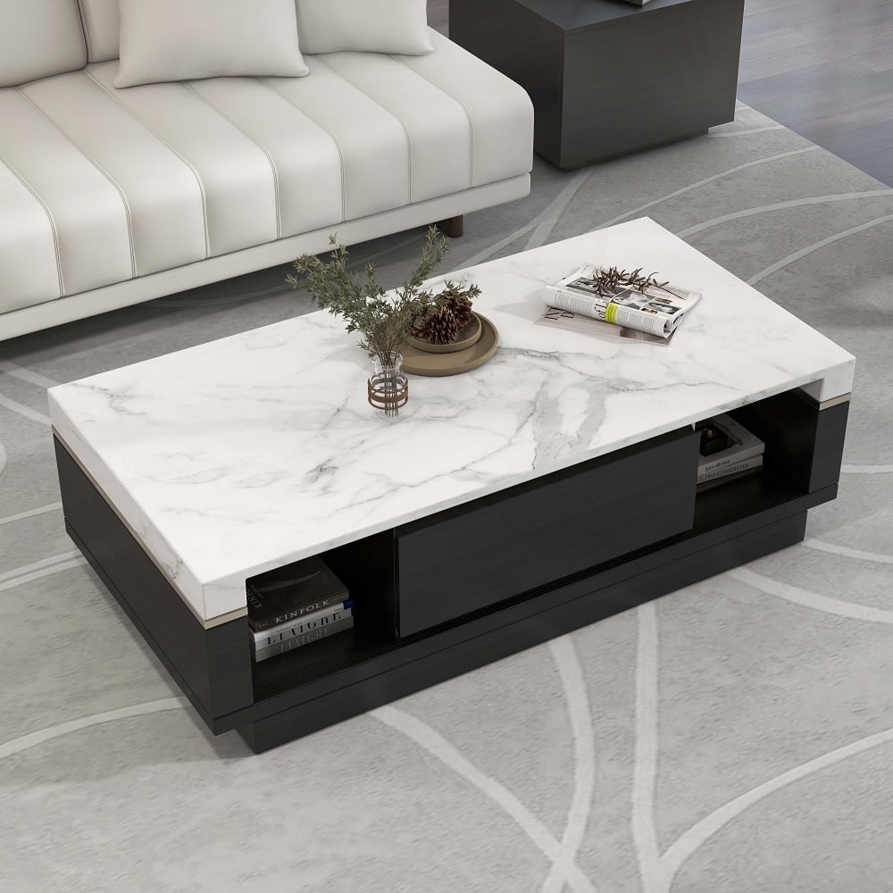 Coffee Table utilizing Dual Storage and Gold Inlay