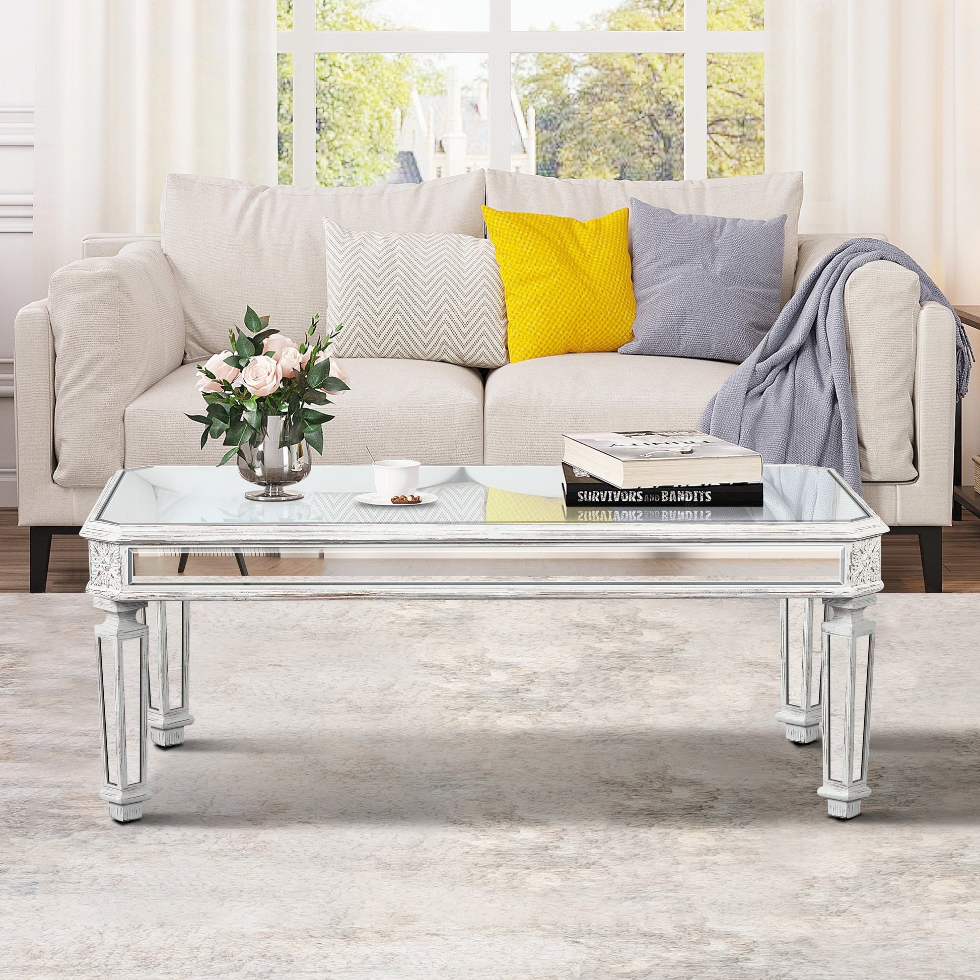 Coffee Table: Vintage Carved Elements Antique Silver Table