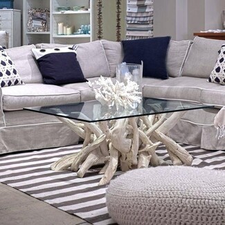 Coffee Table with Bleached White Base and Artisan Glass Top