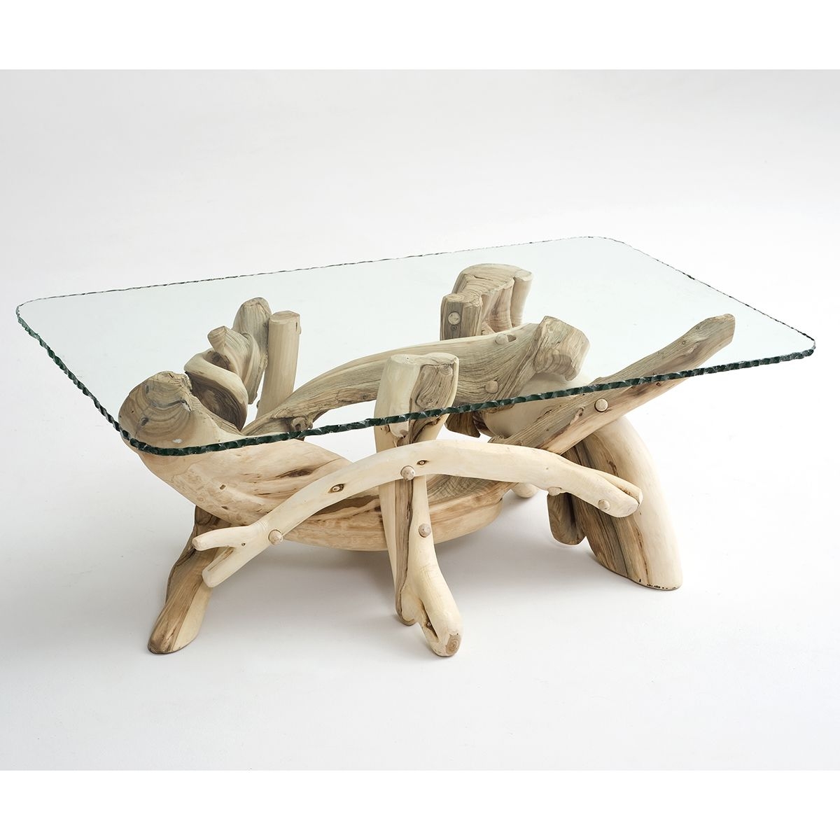Coffee Table with Chiseled Glass Top and Organic Sculpture
