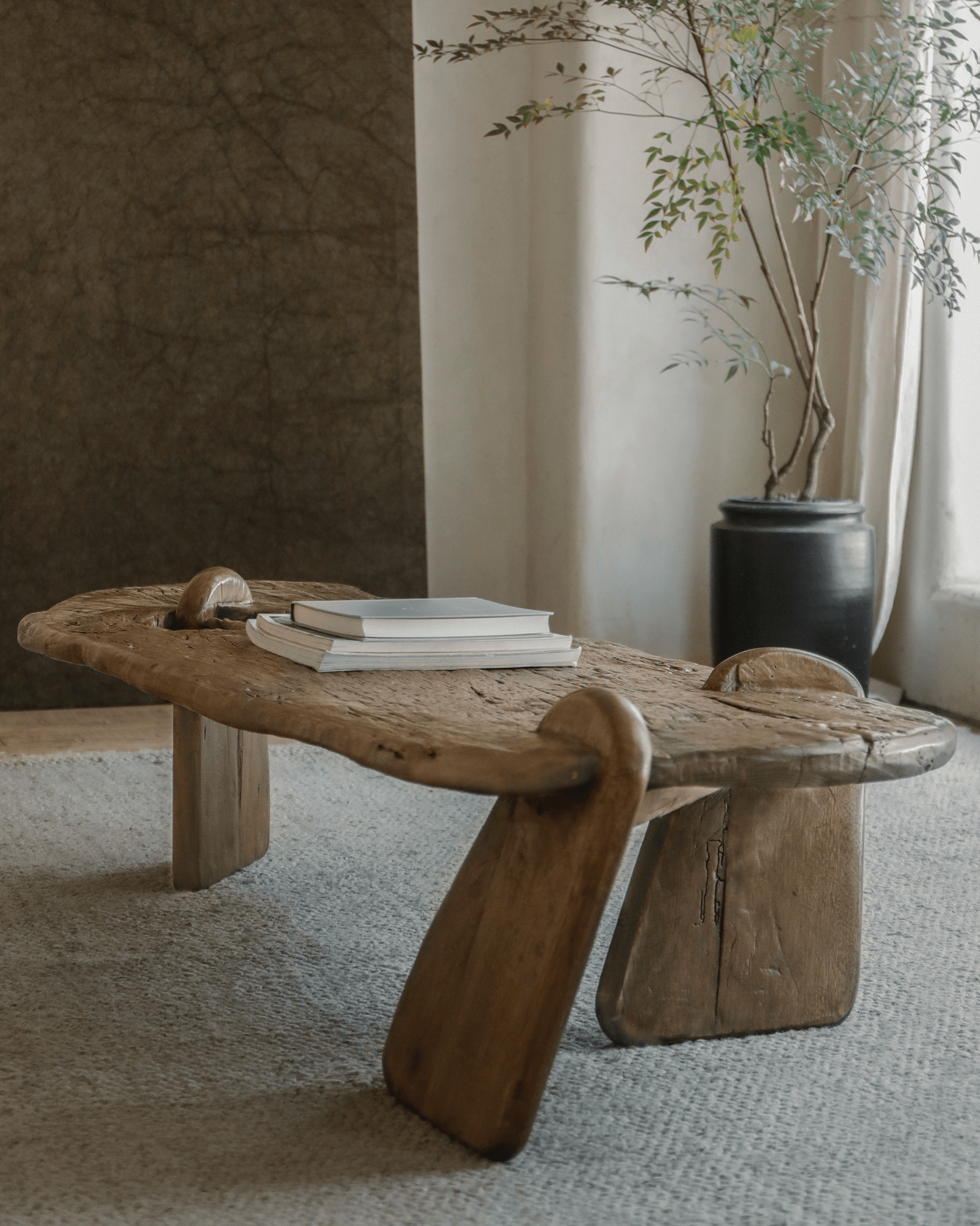 Coffee Table with Chunky Slab Legs and Wabi Sabi Live Edge