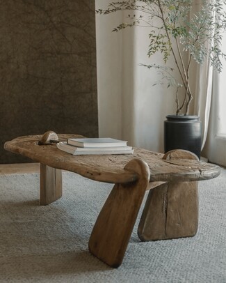 Coffee Table with Chunky Slab Legs and Wabi Sabi Live Edge