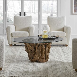 Coffee Table with Circular Glass Top and Sculptural Pedestal