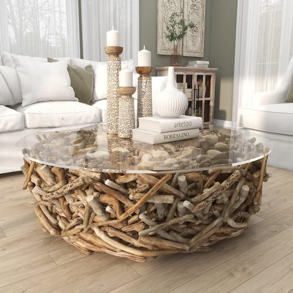 Coffee Table with Collage Construction and Stacked Base