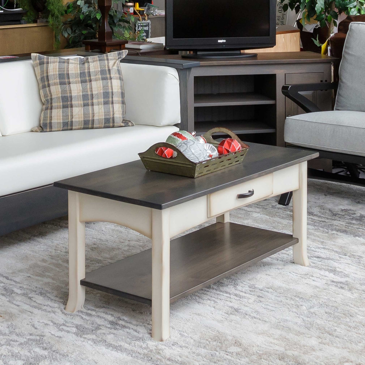 Coffee Table with Curved Apron and Center Storage Drawer