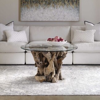 Coffee Table with Driftwood Bundles and Circular Silhouette