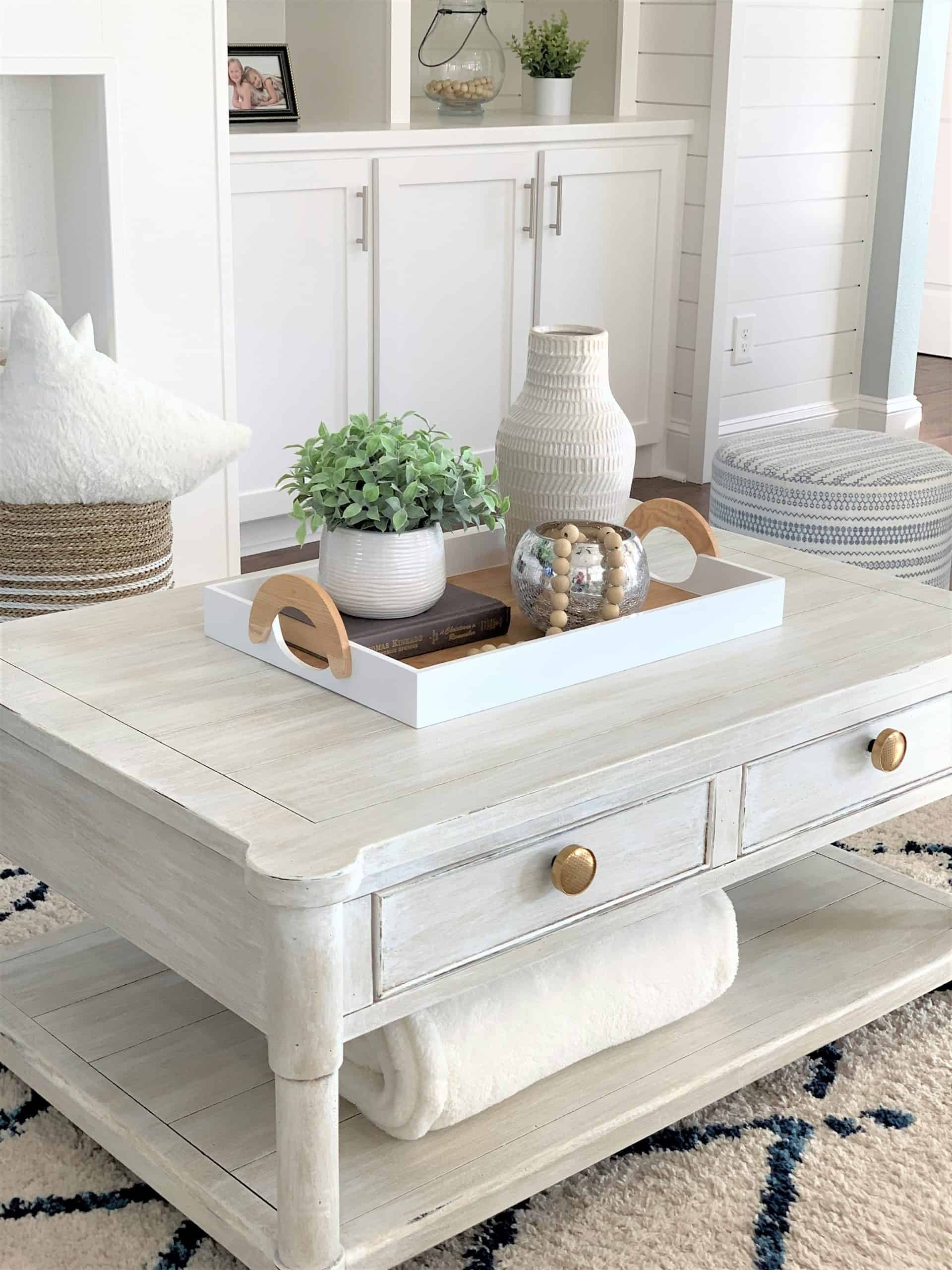 Coffee Table with Gold Knobs and Lower Storage Shelf