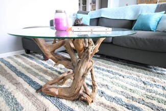 Coffee Table with Intertwined Branches and Circular Glass Surface