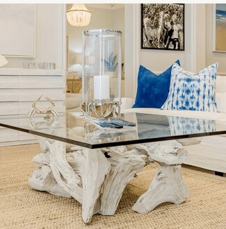 Coffee Table with Rectangular Glass and Sculptural Base