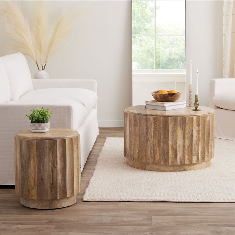 Coffee Table with Ridged Texture in Fluted Drum Silhouette