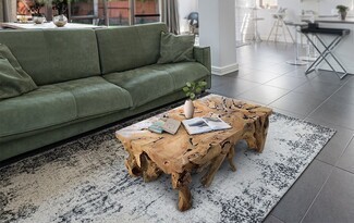 Coffee Table with Sculpted Wood Root Base and Live Edge Top