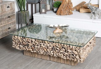 Coffee Table with Slatted Plinth and Rectangular Organic Wood