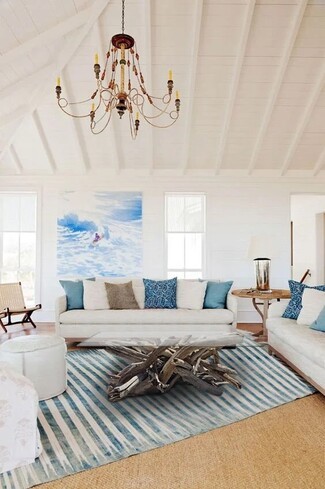 Coffee Table with Sun Bleached Wood Base and Modern Nautical Decor