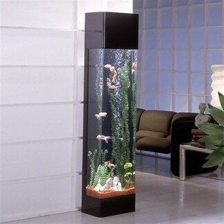 Column Aquarium Vertical Design and Space Saving Glossy Hood