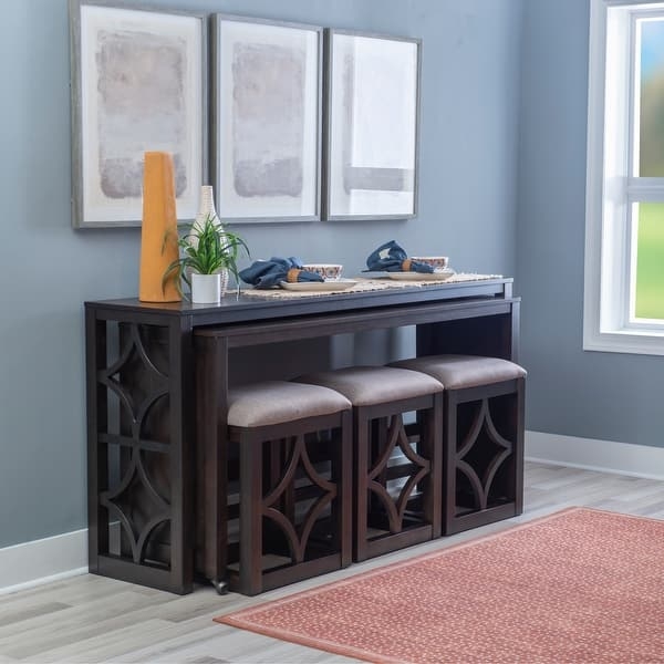 Console Stool Set Geometric Cutout Nesting Rolling Table Espresso