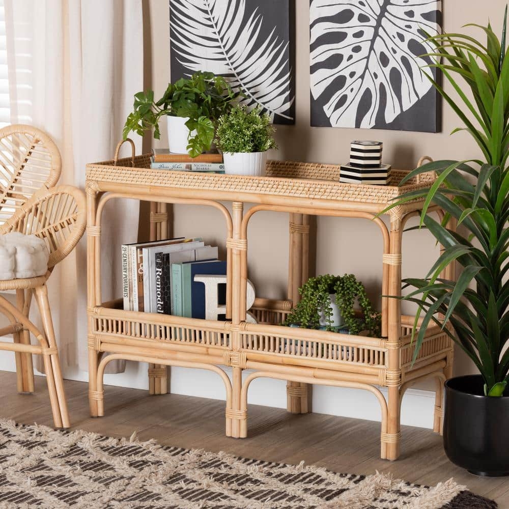 Console Table Arched Supports Natural Woven Tray Top