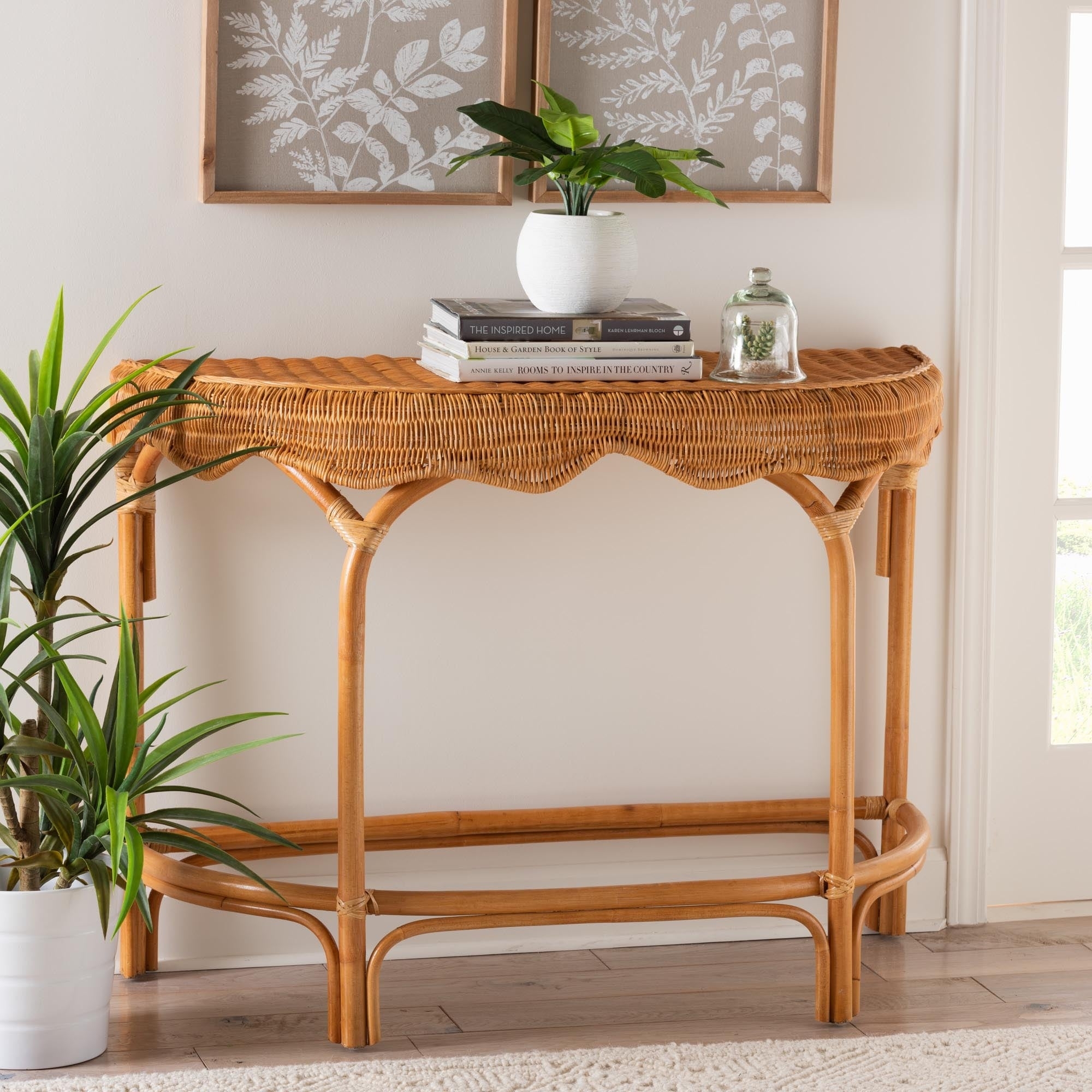 Console Table Demilune Shape With Boho Scalloped Apron
