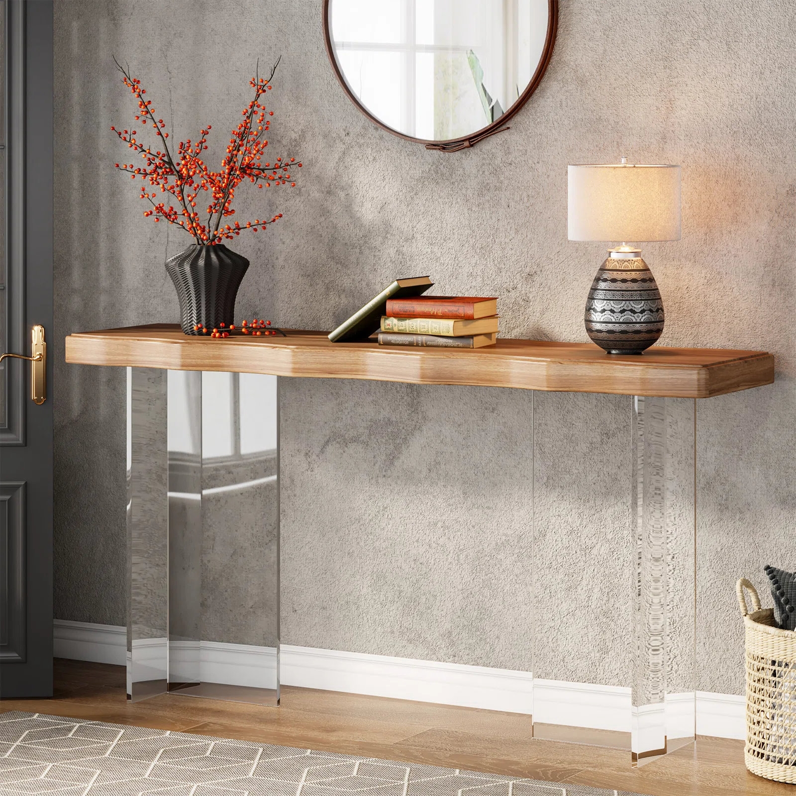 Console Table: Floating Effect Wood Contoured Top