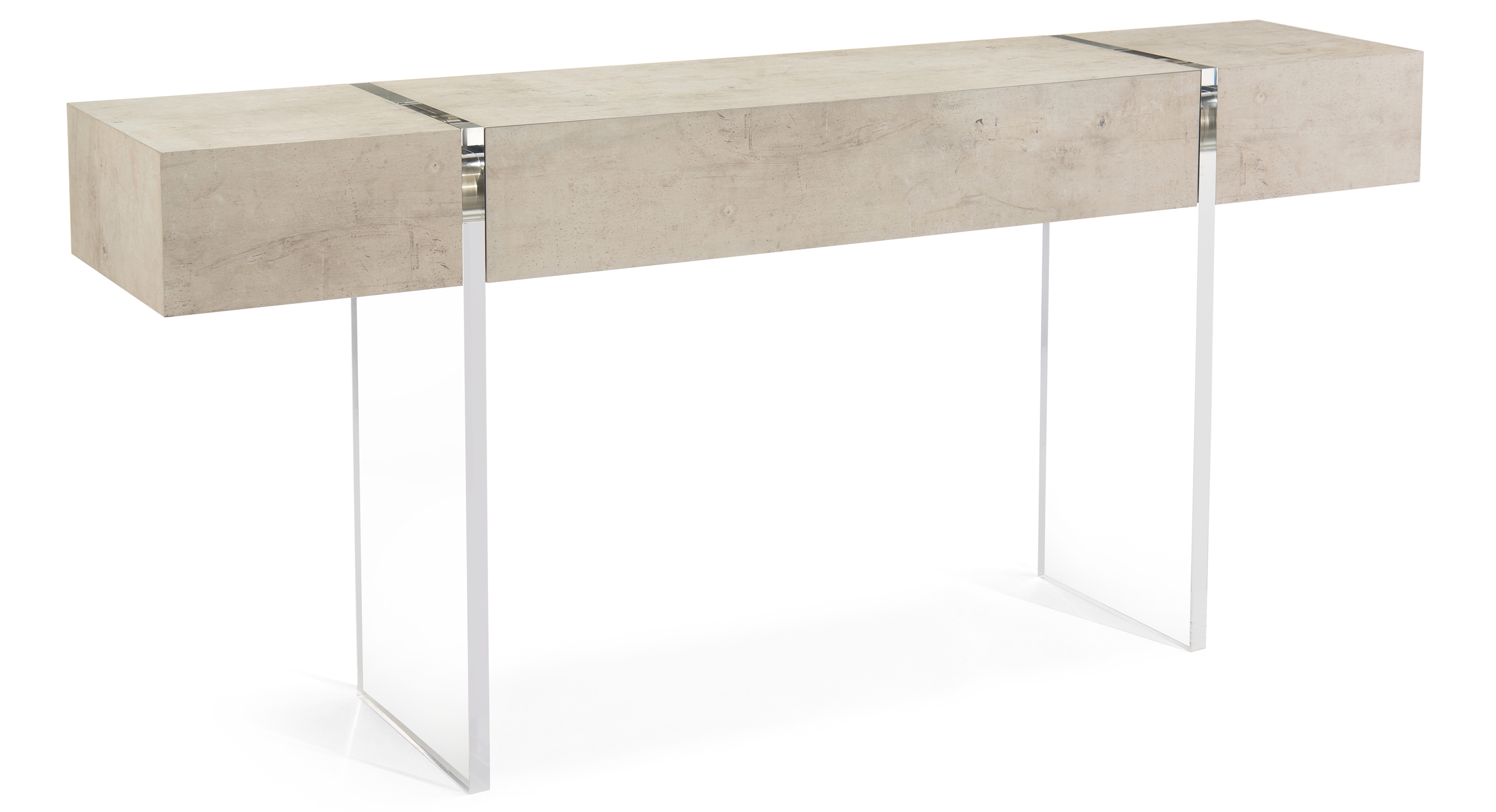 Console Table: Gesso Textured Top Acrylic Slab Base