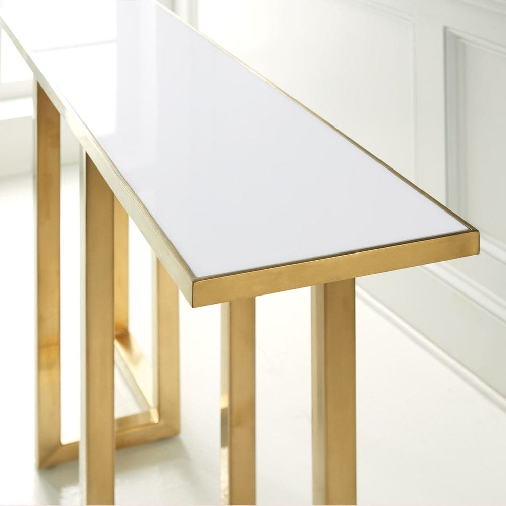 Console Table: Gold and White Geometric Base Slim Unit