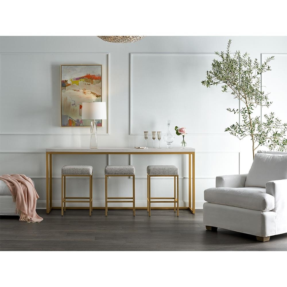 Console Table Gold Metal Frame Rectangular Slab Top Modern Regency