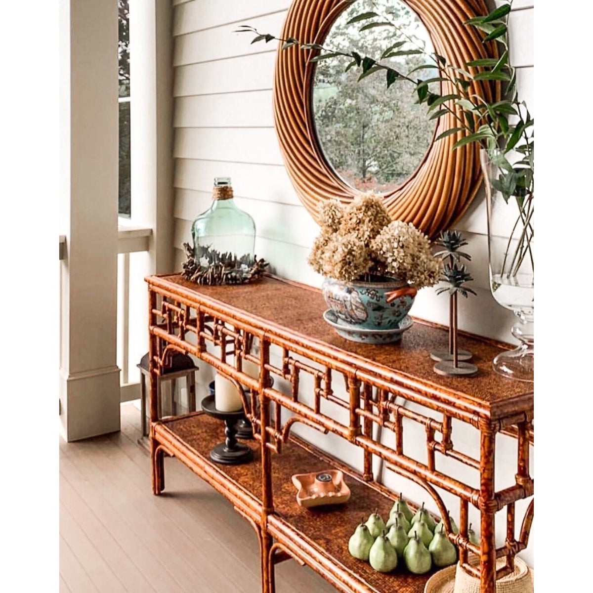 Console Table Pagoda Fretwork In Tortoise Shell Finish