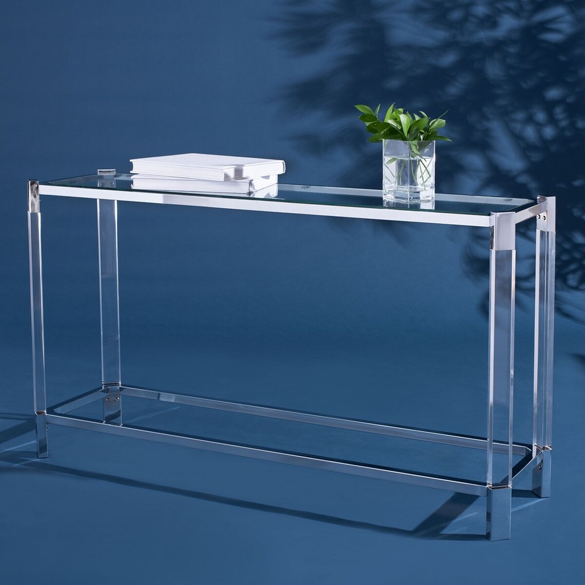 Console Table: Polished Chrome Accents and Acrylic Legs