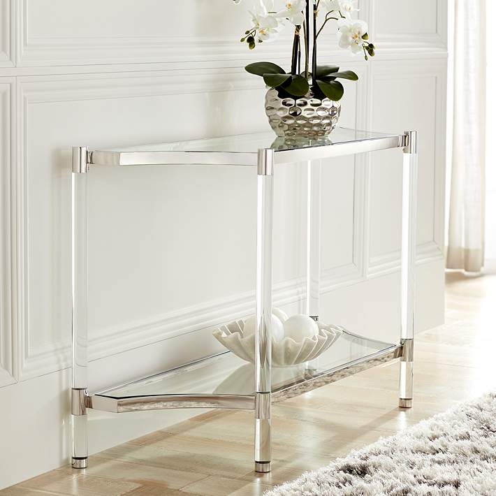 Console Table: Polished Silver Frame Two Tier Glass
