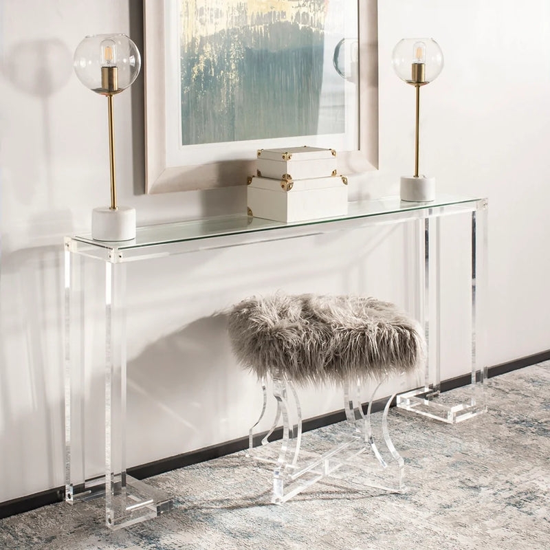 Console Table: Rectilinear Silhouette Glass Top Desk
