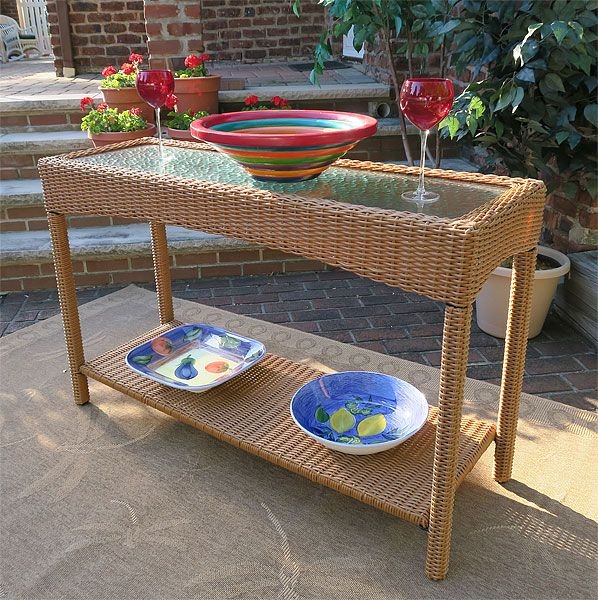 Console Table Resin Wicker Outdoor Serving Buffet Glass Top