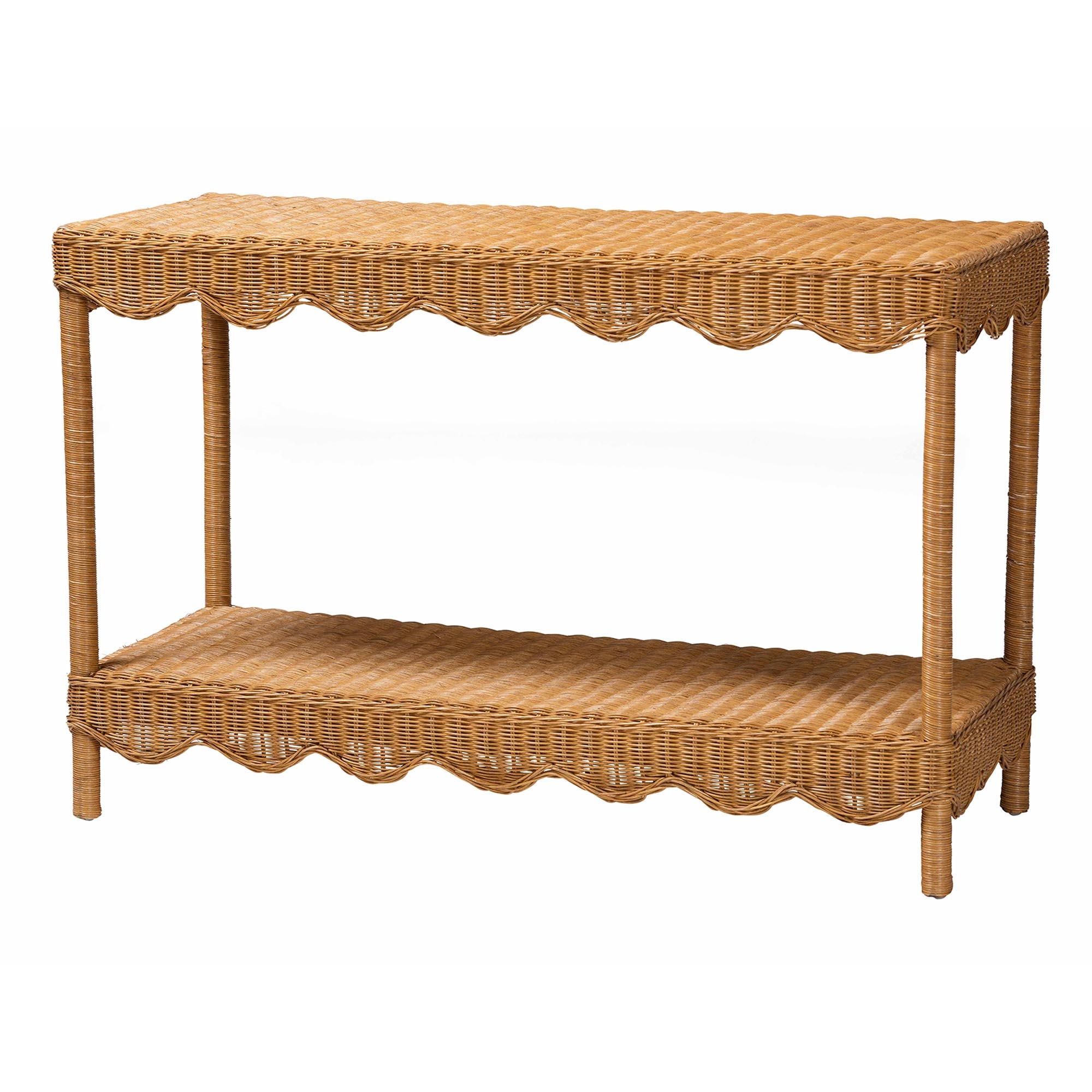 Console Table Scalloped Edges Light Honey Rattan Bohemian