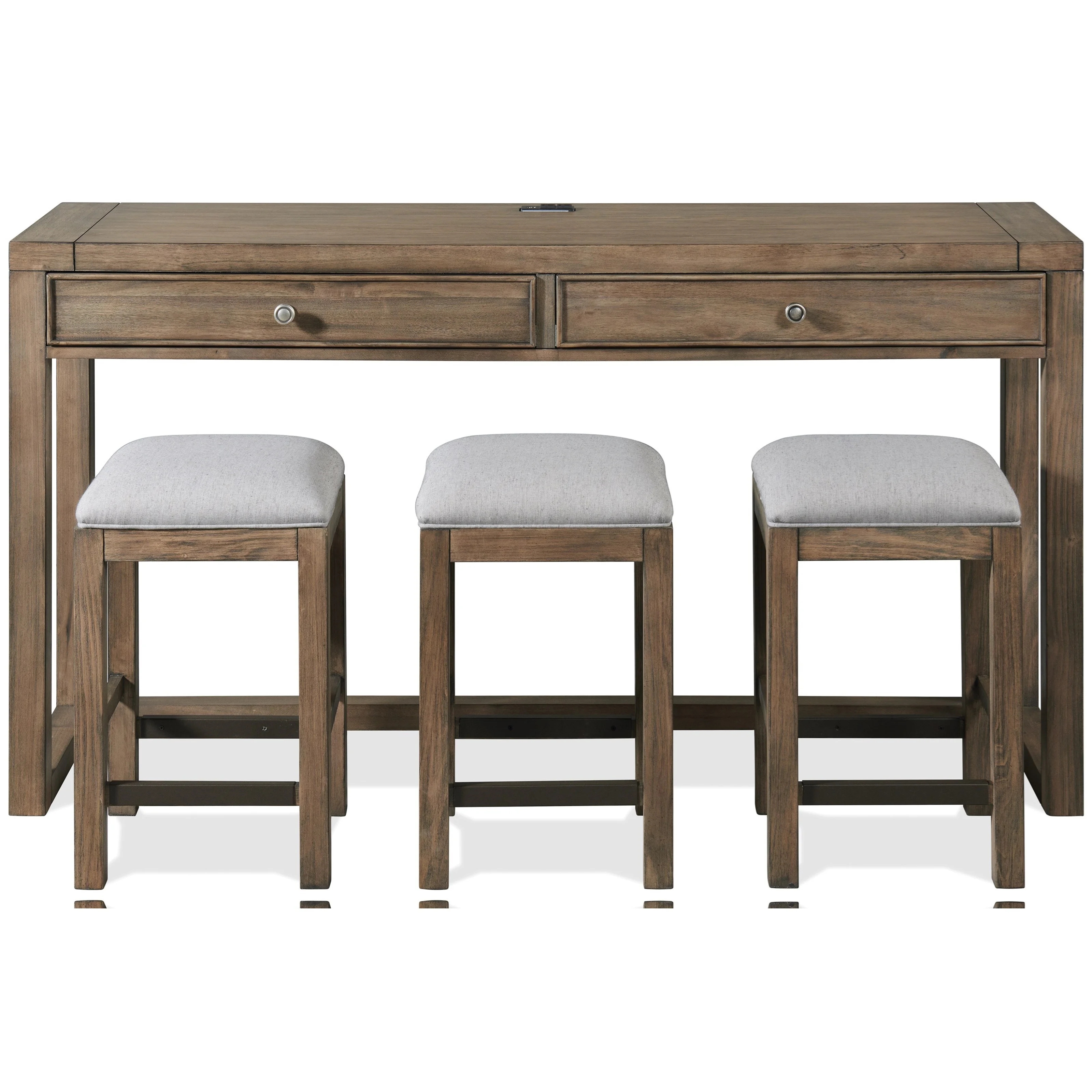Console Table Set Dual Drawers Integrated Power Weathered