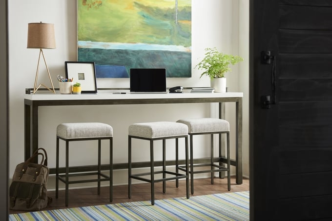 Console Table Set Integrated Rail Slim Profile Charcoal Grey Metal