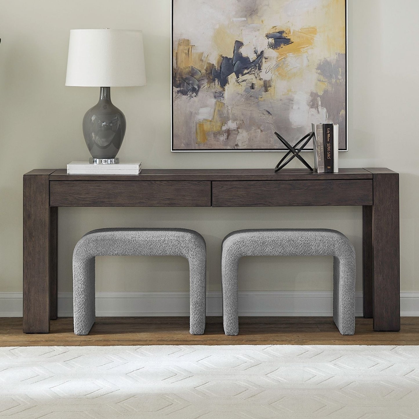 Console Table Set Nested Arch Stools Textured Boucle Seating