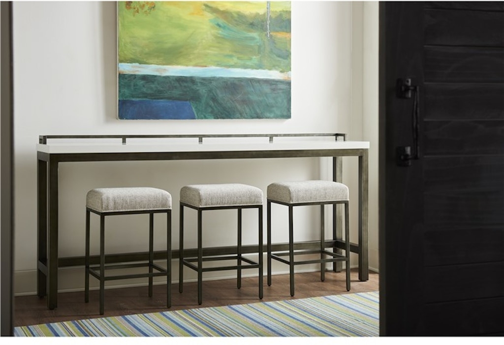 Console Table Set Stone-Like White Top Integrated Back Rail Slim