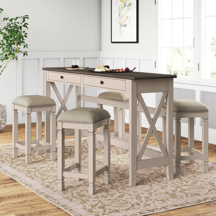 Console Table Set Two-Tone Finish X-Brace Sides Storage Drawers