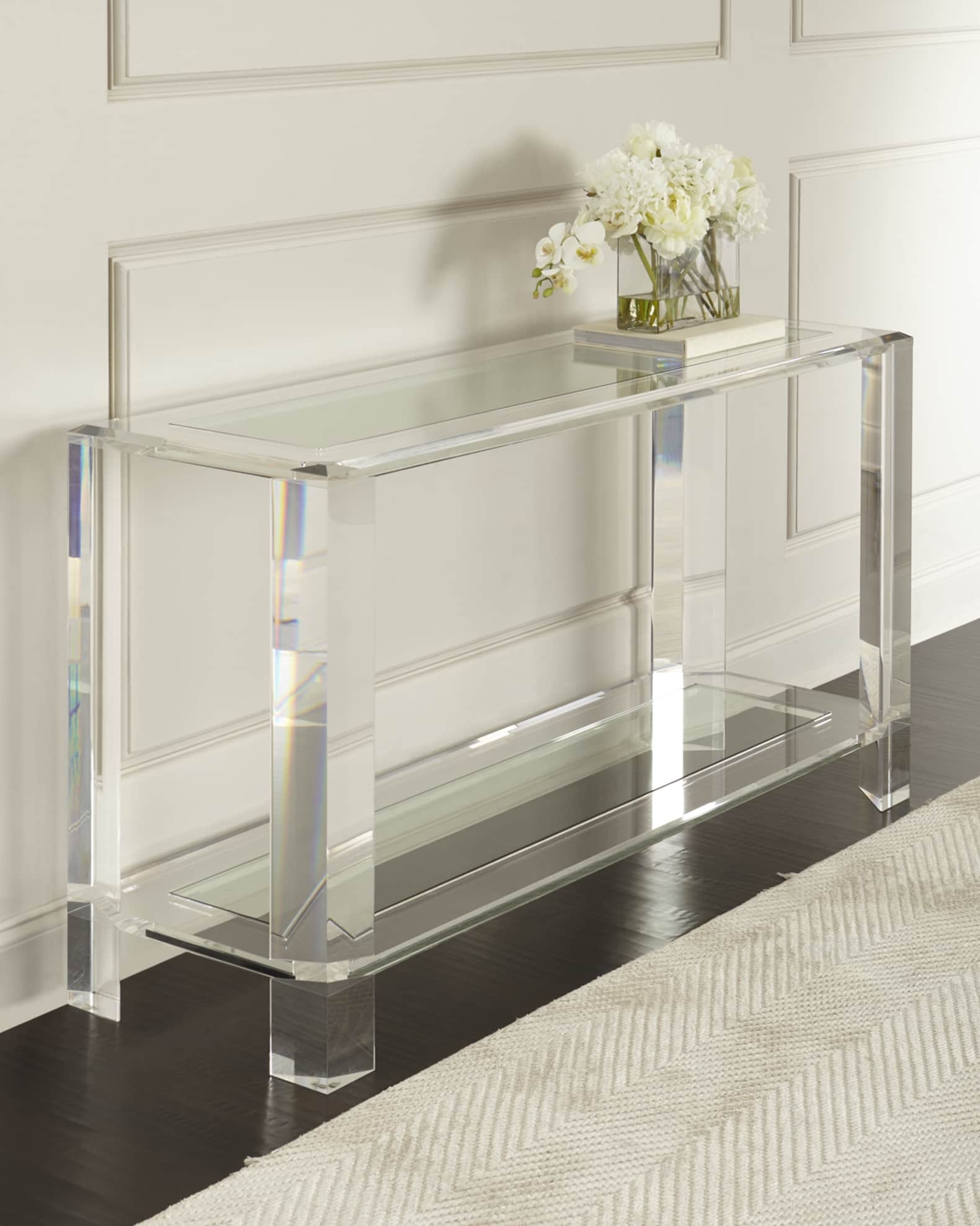 Console Table: Thick Acrylic Frame Two Tier Entry Style