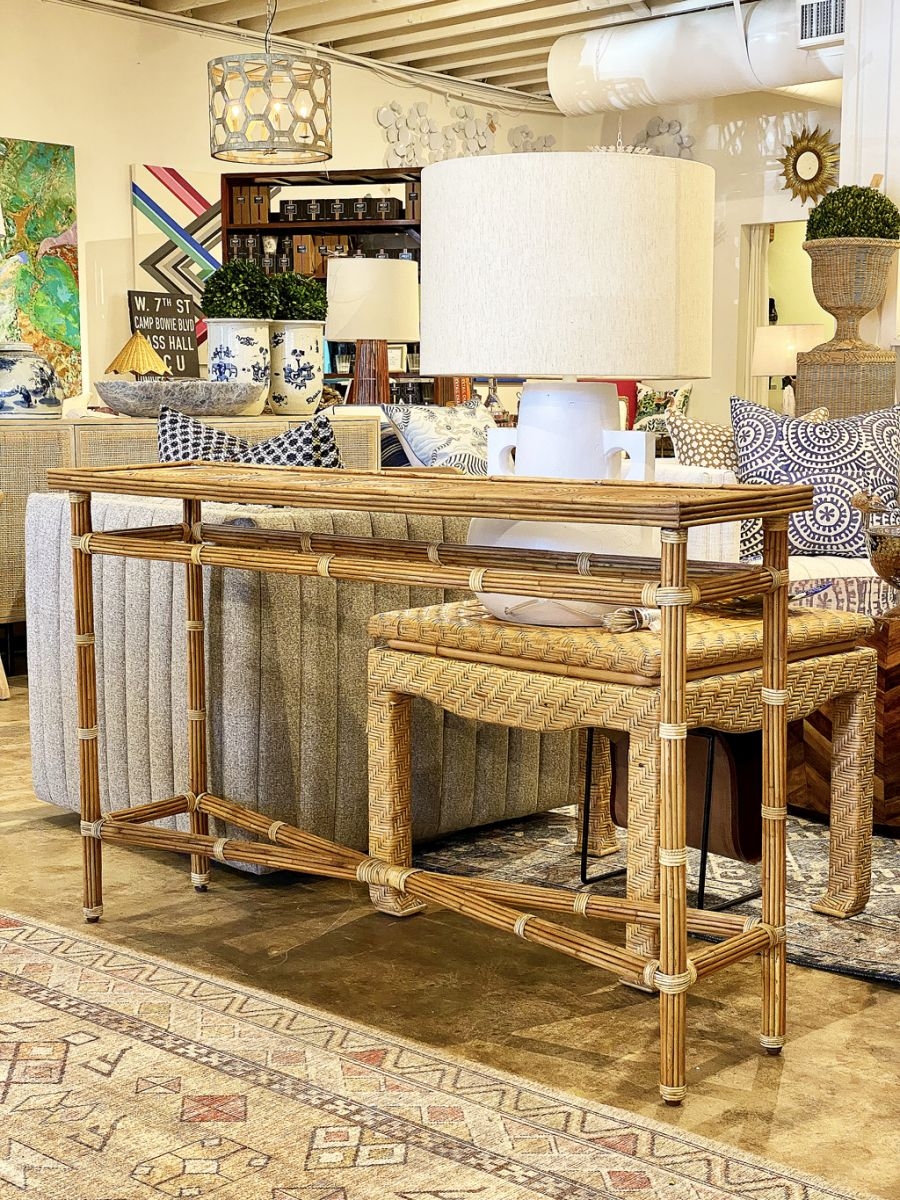 Console Table Tiered Shelves With Natural Bound Joint Details
