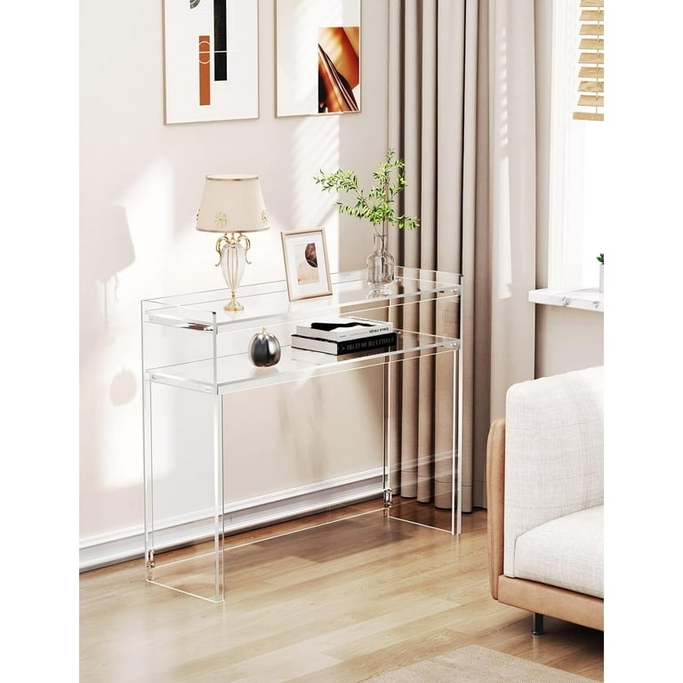 Console Table: Two Tier Design Clear Slim Profile Unit