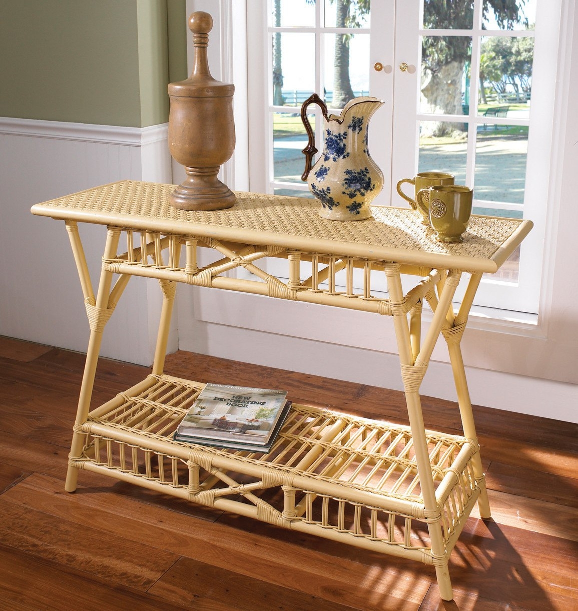 Console Table Two Tier Design With Cross Brace Detail