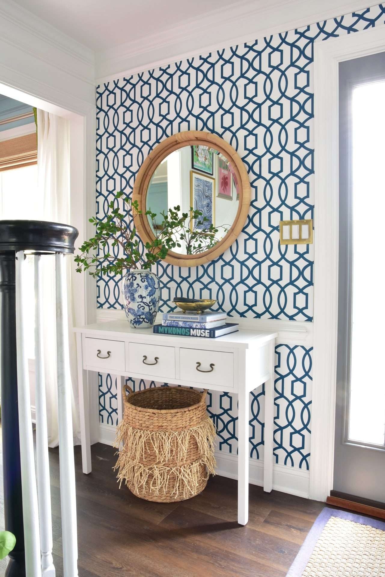 Console Table: White Three Drawer Slim Entryway Table Design