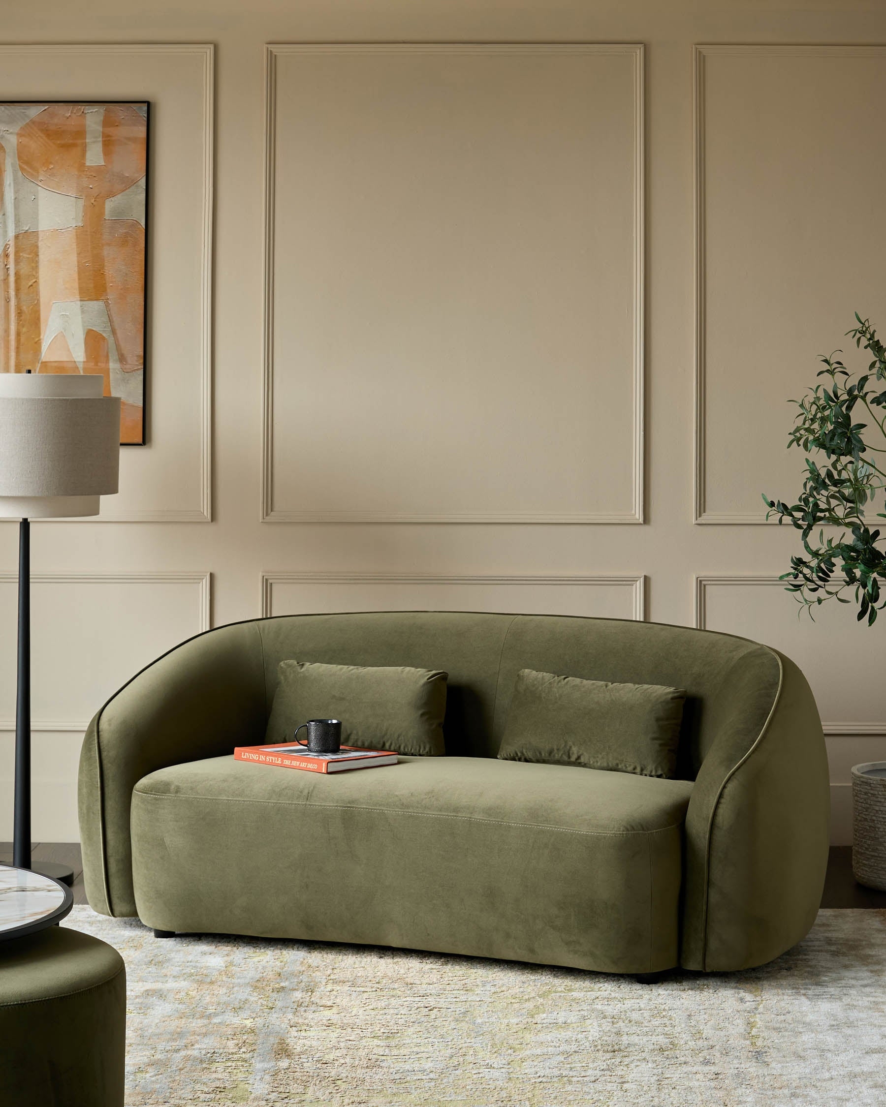 Contemporary 2-Seater Velvet Sofa with Curved Back Silhouette