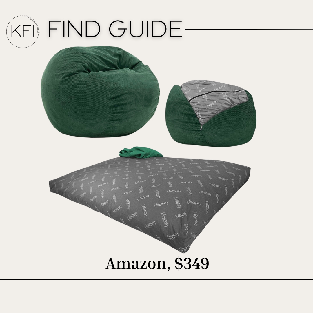 Convertible Bean Bag: Green Corduroy Small Space Bed