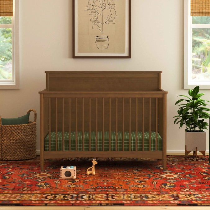 Convertible Crib Honey Finish Windowpane Pattern - Warm wood baby furniture
