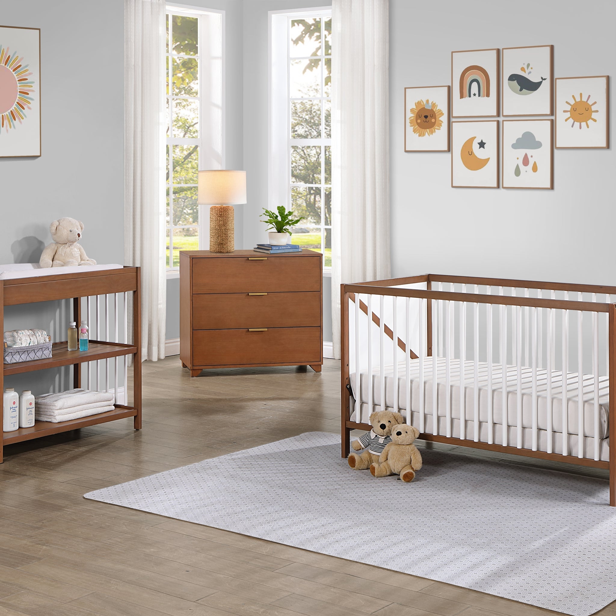 Convertible Crib Matte White Contrast Style - Walnut white contrast